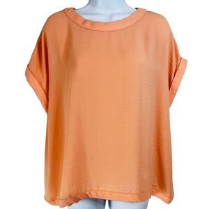 Worthington Women's Short Sleeve Flowy Pullover Top Shirt Blouse Orange‎ Large